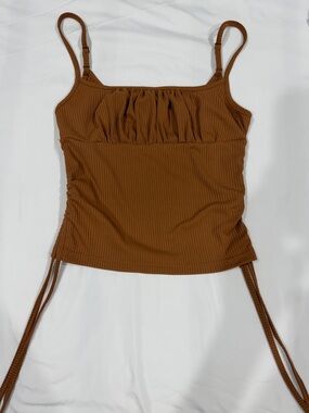 SHEIN Brown Ribbed Ruched Spaghetti Strap Cami